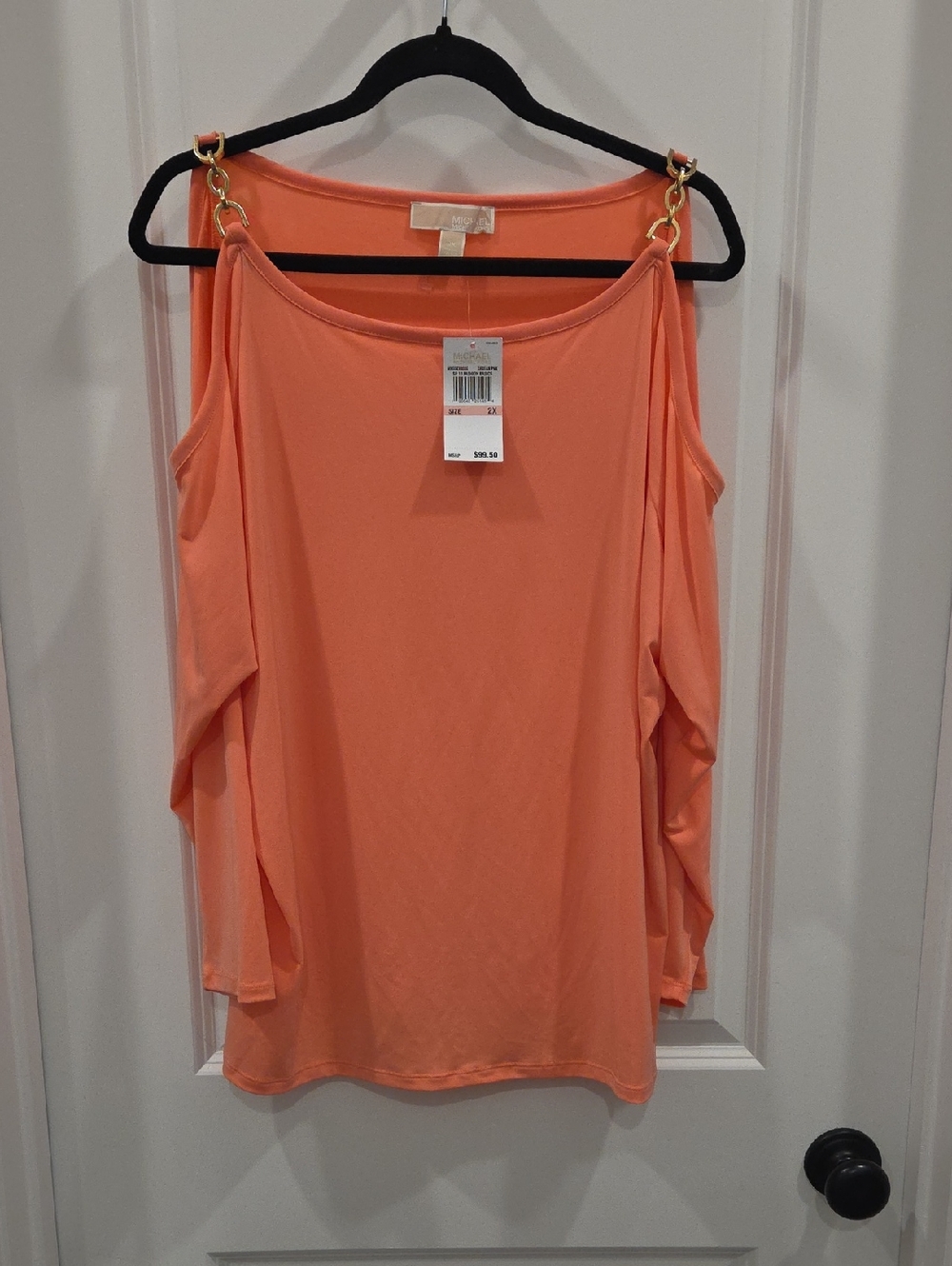 Michael Kors Cold-Shoulder Chain-Strap Women's Top in Coral
